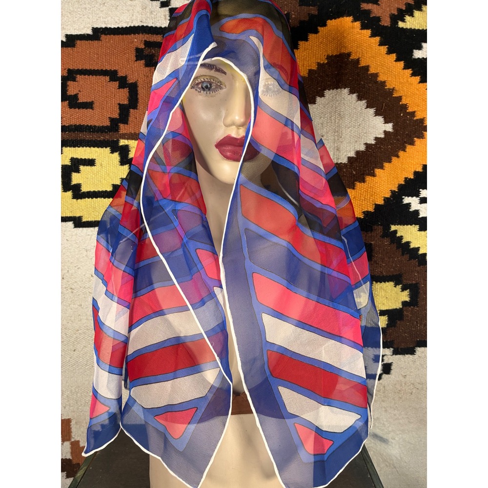Unbranded Geometric Scarf Womens OS Blue Red Pink Excellent Sheer Chevron Wrap
